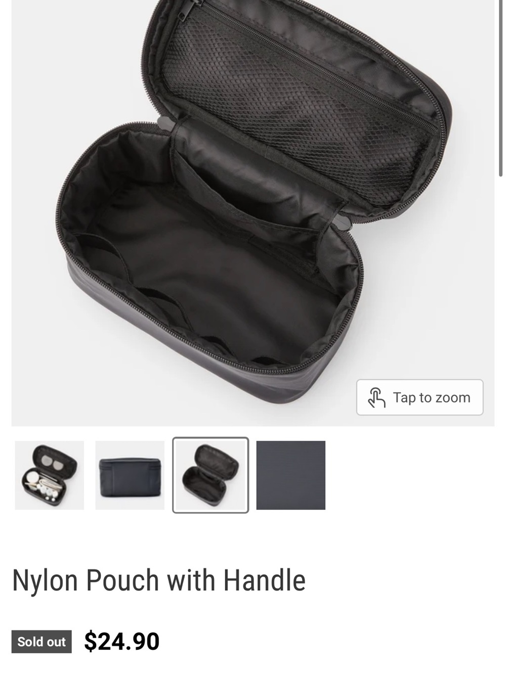 Muji Black Nylon Toiletry Pouch with Handle
